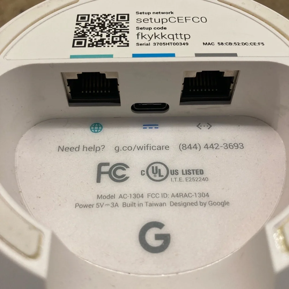 White Google Wi-Fi Whole Home Wireless Router AC-1304 Powers On, No Power Cord